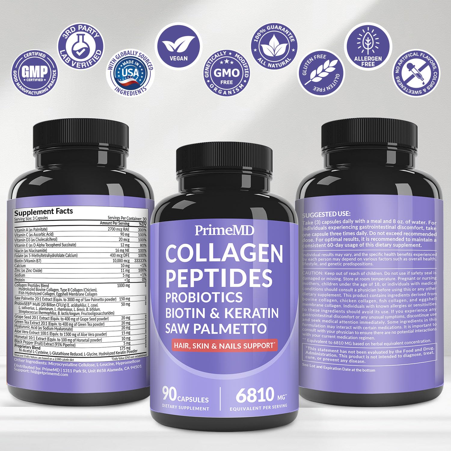 27-in-1 Hair Skin and Nails Vitamins (6810mg) with Biotin 10000mcg - Collagen Supplements for Men and Women - Keratin Supplements with Probiotics - dailyvitalstore
