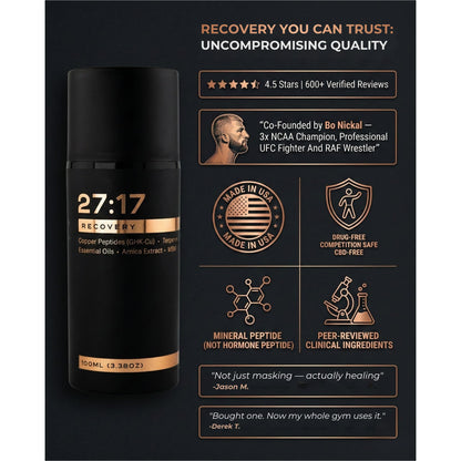 27:17 Recovery - Joint and Muscle Recovery Cream with Copper Peptide (GHK-Cu), Arnica and MSM - Fast-Absorbing Lotion for Post-Workout and Daily Recovery - Non-Greasy, Made in USA (3.38 fl oz / 100ml) - dailyvitalstore