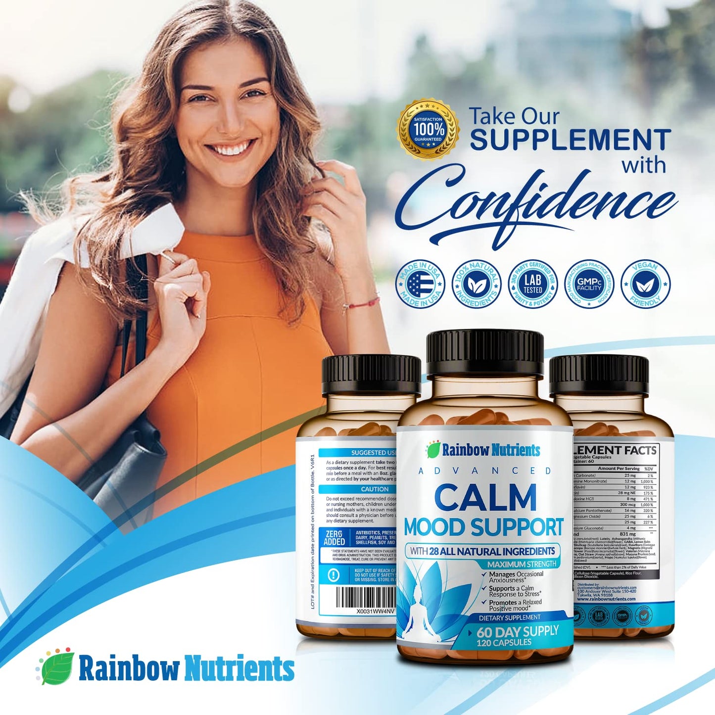 28 in 1 Calm Mood Support Supplement- Natural Happy Pills for Occasional Anxiousness & Stress, Worry feelings, Relaxation, Mental Clarity | Max Sleep & Mood Support for Women & Men|120 Vegan Capsules - dailyvitalstore