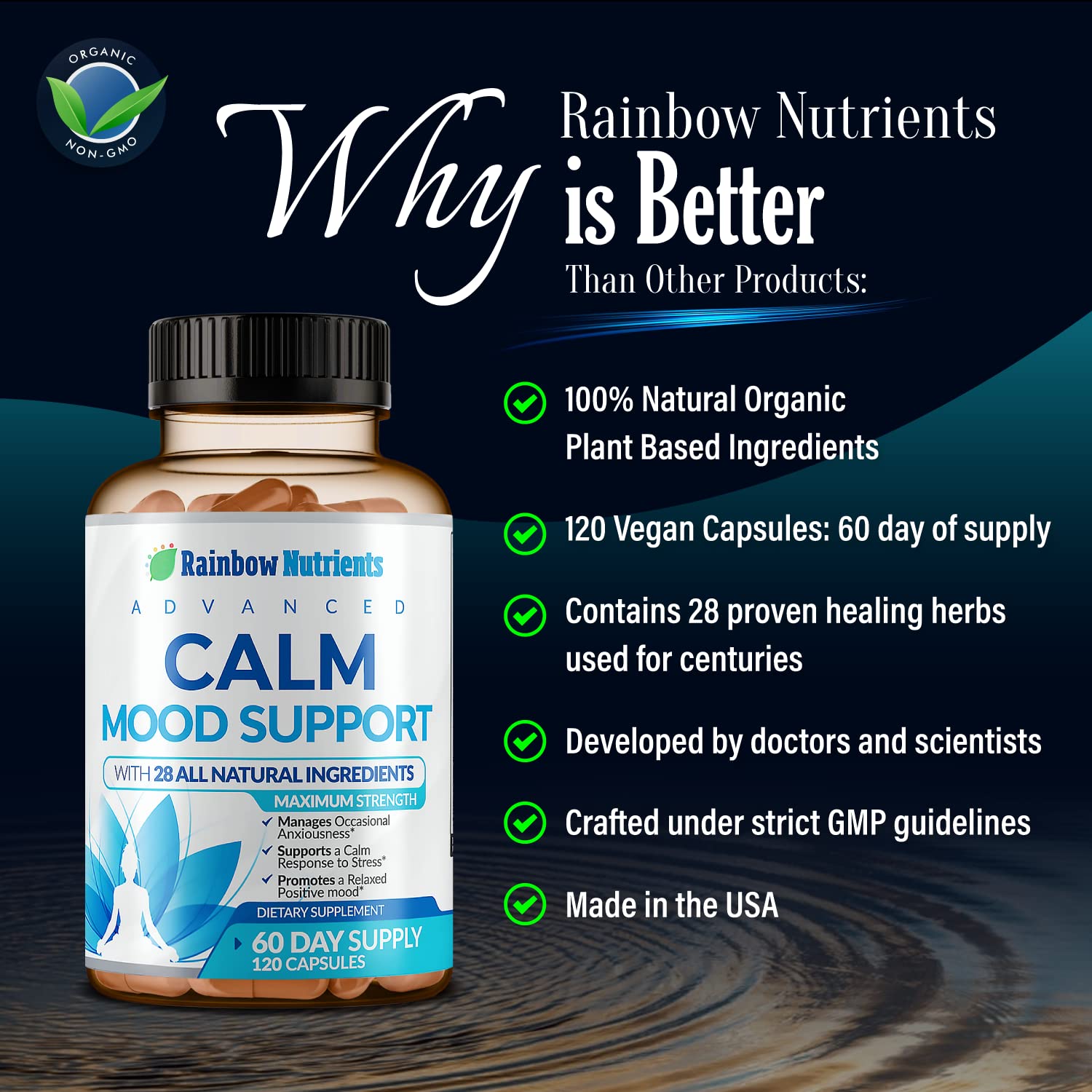 28 in 1 Calm Mood Support Supplement- Natural Happy Pills for Occasional Anxiousness & Stress, Worry feelings, Relaxation, Mental Clarity | Max Sleep & Mood Support for Women & Men|120 Vegan Capsules - dailyvitalstore