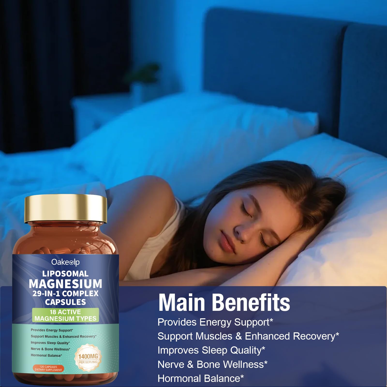 29-in-1 Liposomal 18 Active Types Magnesium Complex 1400MG Capsule,L-Threonate Glycinate Malate etc,Mild & Efficient,Extra Vitamin B6 B12 D3K2 & CoQ10, Relaxation Nerve* & Hert* Support - dailyvitalstore