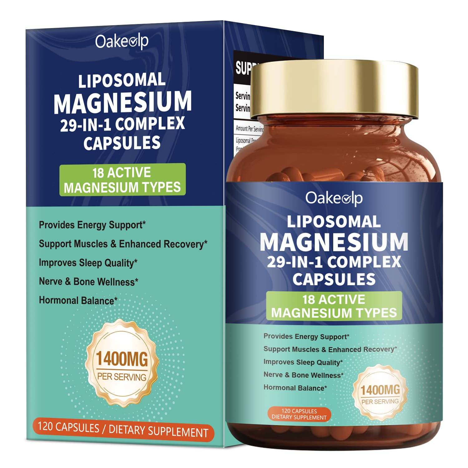 29-in-1 Liposomal 18 Active Types Magnesium Complex 1400MG Capsule,L-Threonate Glycinate Malate etc,Mild & Efficient,Extra Vitamin B6 B12 D3K2 & CoQ10, Relaxation Nerve* & Hert* Support - dailyvitalstore