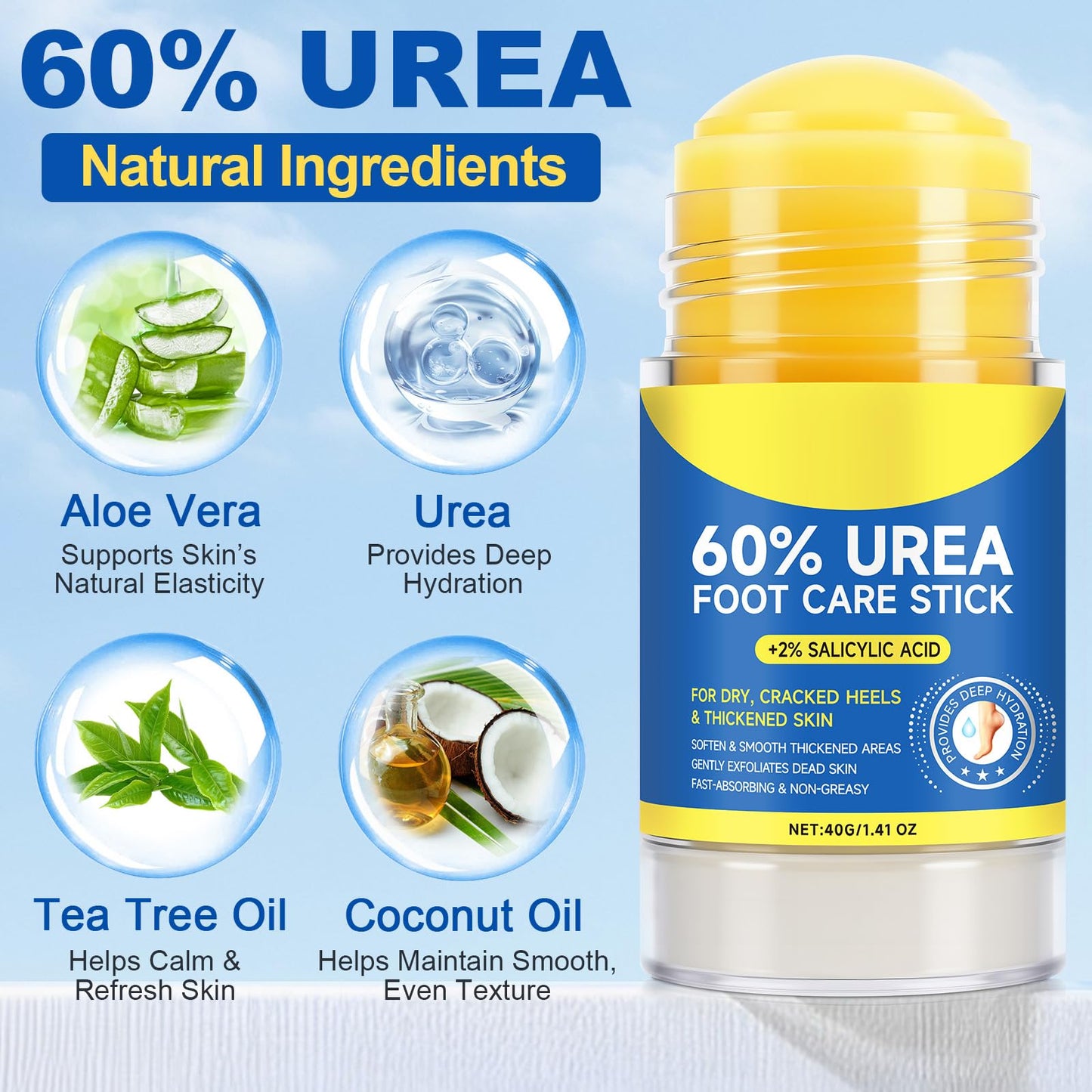 2Pack 60% Urea with 2% Salicylic Acid Urea Foot Care Stick, Foot Cream Moisturizer for Dry Cracked Feet, Knees, Elbows, Hands,Moisturizes and Hydrates the Dry Skin,Callus Remover & Skin Softener - dailyvitalstore