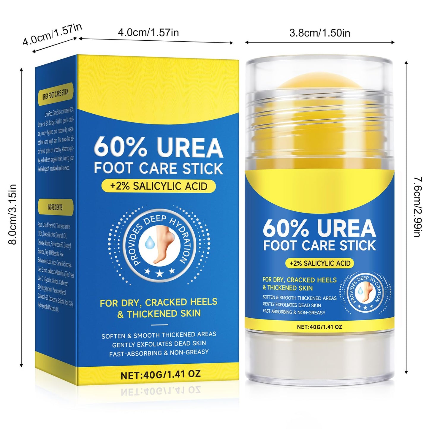 2Pack 60% Urea with 2% Salicylic Acid Urea Foot Care Stick, Foot Cream Moisturizer for Dry Cracked Feet, Knees, Elbows, Hands,Moisturizes and Hydrates the Dry Skin,Callus Remover & Skin Softener - dailyvitalstore