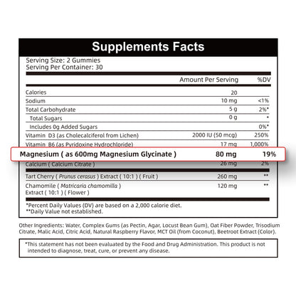 2pack Magnesium Glycinate Gummies 600mg for Sleep & Calm, Sugar Free Magnesium Gummies for Adults with Vitamin D3, Tart Cherry & Chamomile,Clump-Resistant Formula, Third-Party Tested, 120 Count - dailyvitalstore