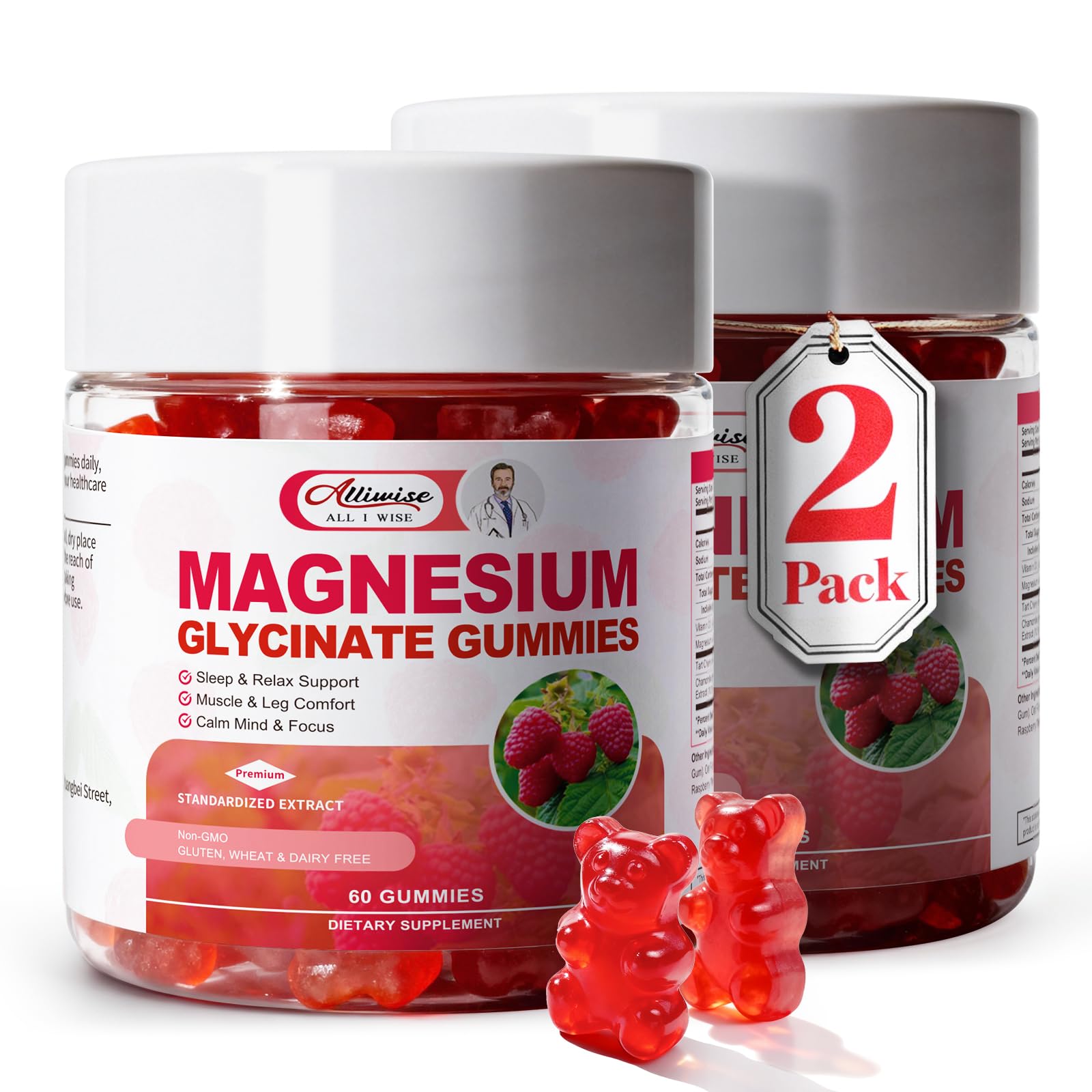 2pack Magnesium Glycinate Gummies 600mg for Sleep & Calm, Sugar Free Magnesium Gummies for Adults with Vitamin D3, Tart Cherry & Chamomile,Clump-Resistant Formula, Third-Party Tested, 120 Count - dailyvitalstore