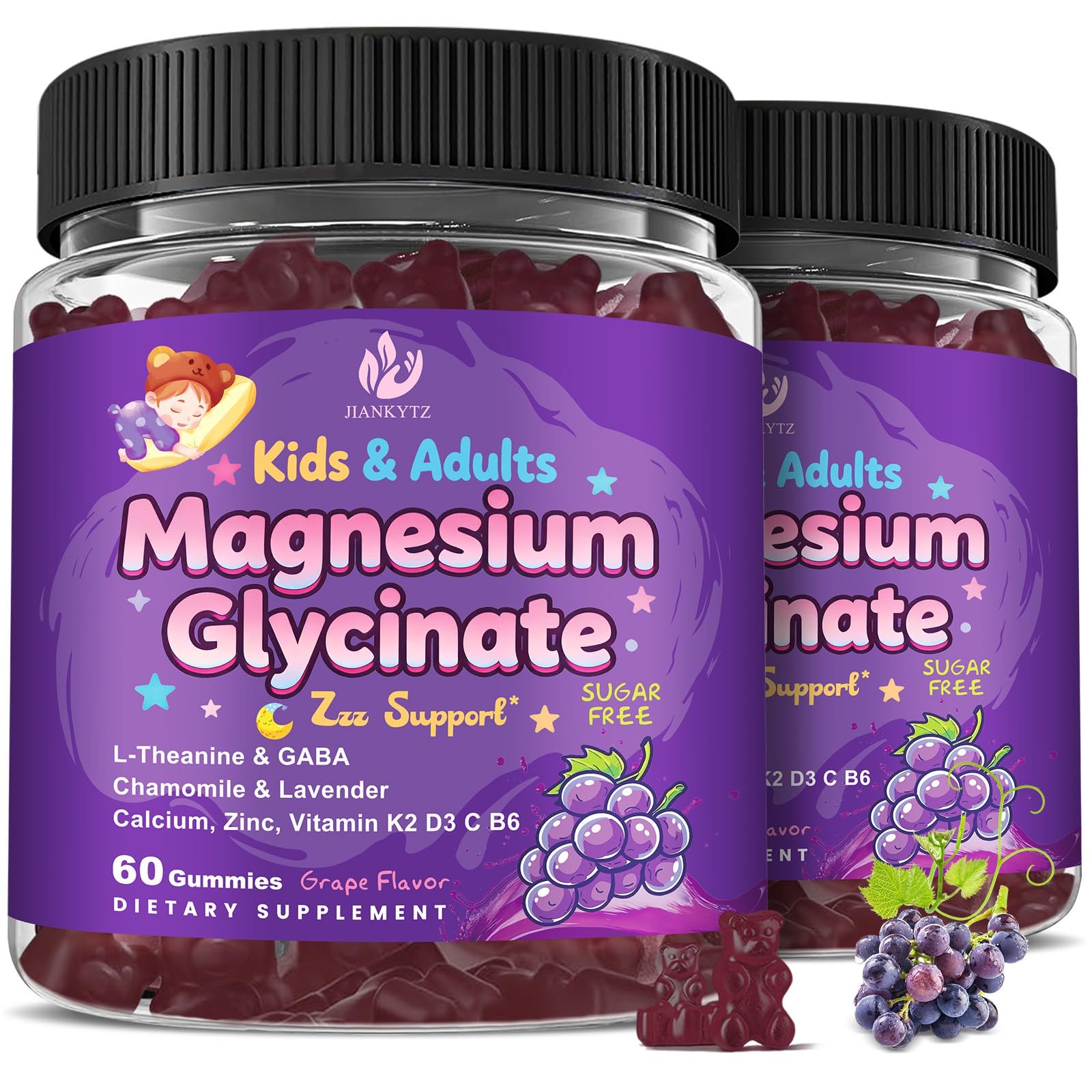(2Pack) Sugar Free Magnesium Glycinate Gummies for Kids & Adults - Zzz Support, Relaxation & Cognition Support, 200/400mg Magnesium Gummies with L-Theanine, - dailyvitalstore