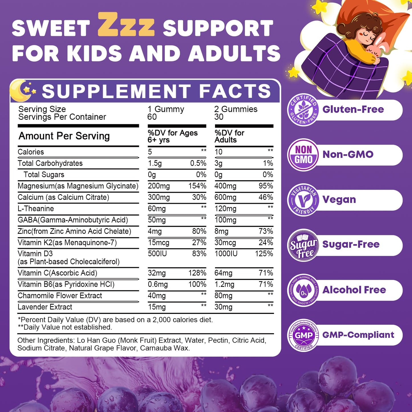 (2Pack) Sugar Free Magnesium Glycinate Gummies for Kids & Adults - Zzz Support, Relaxation & Cognition Support, 200/400mg Magnesium Gummies with L-Theanine, - dailyvitalstore