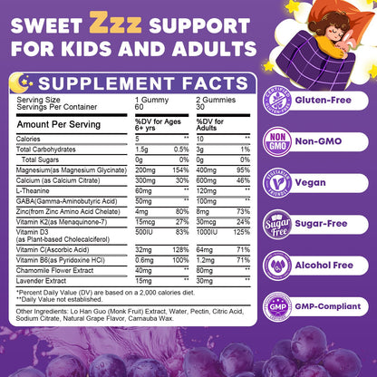 (2Pack) Sugar Free Magnesium Glycinate Gummies for Kids & Adults - Zzz Support, Relaxation & Cognition Support, 200/400mg Magnesium Gummies with L-Theanine, - dailyvitalstore