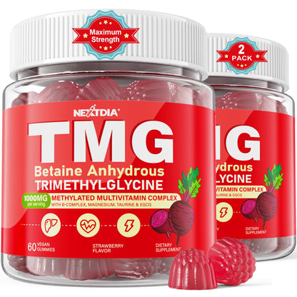 2Pack TMG Gummies 1000mg Betaine Anhydrous + Methylated Multivitamin & B Complex Methylated(Methylfolate B12 B6), Magnesium, Taurine - Essential Trimethylglycine for Homocysteine Levels, Brain, Energy - dailyvitalstore