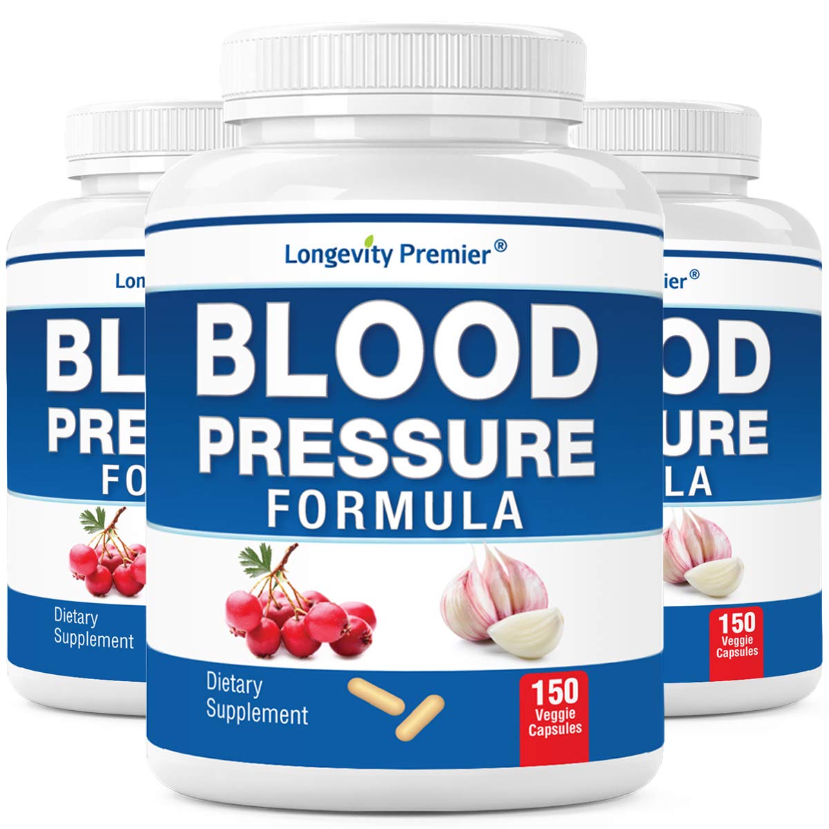 [3-Bottle X 150 Caps] Longevity Blood Pressure Formula -Scientifically formulated with Hawthorn & 12+ Quality Natural Herbs - dailyvitalstore