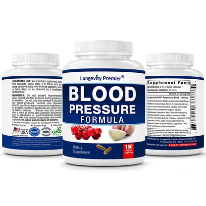 [3-Bottle X 150 Caps] Longevity Blood Pressure Formula -Scientifically formulated with Hawthorn & 12+ Quality Natural Herbs - dailyvitalstore