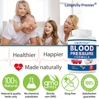 [3-Bottle X 150 Caps] Longevity Blood Pressure Formula -Scientifically formulated with Hawthorn & 12+ Quality Natural Herbs - dailyvitalstore