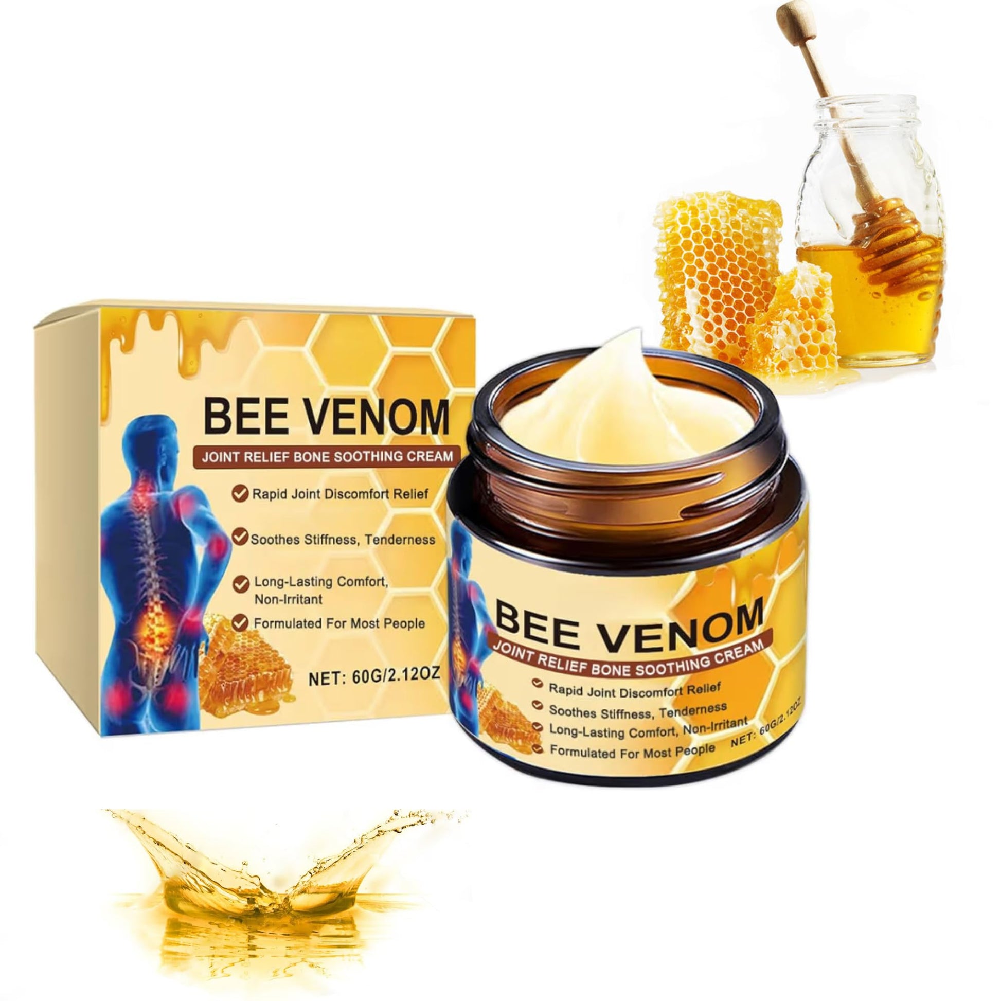 3 Diamonds Bee Venom Cream, Natural Joint & Bone Soothing Ointment for Back, Knees, Hands, Neck & Feet – Fast Absorbing Bee Venom Cream – 60g/2.12oz - dailyvitalstore