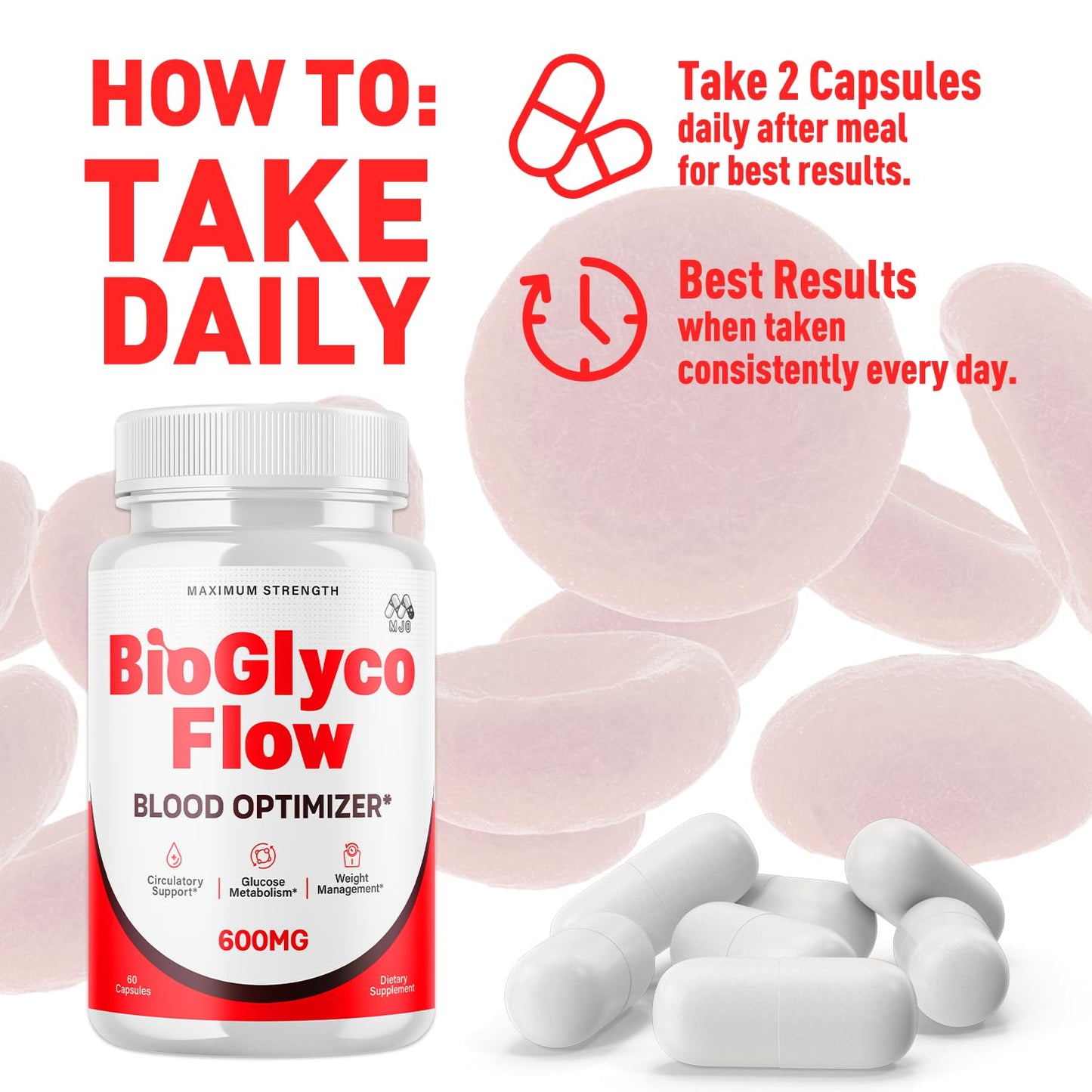 (3 Pack) BioGlyco Flow Blood Optimizer Capsules, Official BioGlyco Flow Pills with All Natural Ingredients, Advanced Health and Wellness Supplement with Maximum Strength Multivitamins (180 Capsules) - dailyvitalstore