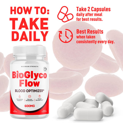 (3 Pack) BioGlyco Flow Blood Optimizer Capsules, Official BioGlyco Flow Pills with All Natural Ingredients, Advanced Health and Wellness Supplement with Maximum Strength Multivitamins (180 Capsules) - dailyvitalstore