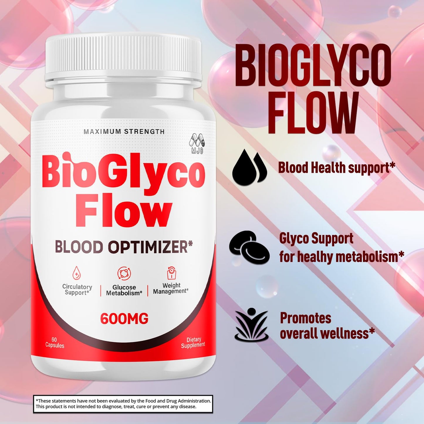 (3 Pack) BioGlyco Flow Blood Optimizer Capsules, Official BioGlyco Flow Pills with All Natural Ingredients, Advanced Health and Wellness Supplement with Maximum Strength Multivitamins (180 Capsules) - dailyvitalstore