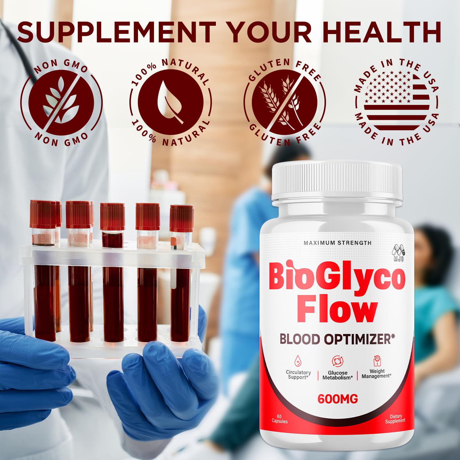 (3 Pack) BioGlyco Flow Blood Optimizer Capsules, Official BioGlyco Flow Pills with All Natural Ingredients, Advanced Health and Wellness Supplement with Maximum Strength Multivitamins (180 Capsules) - dailyvitalstore