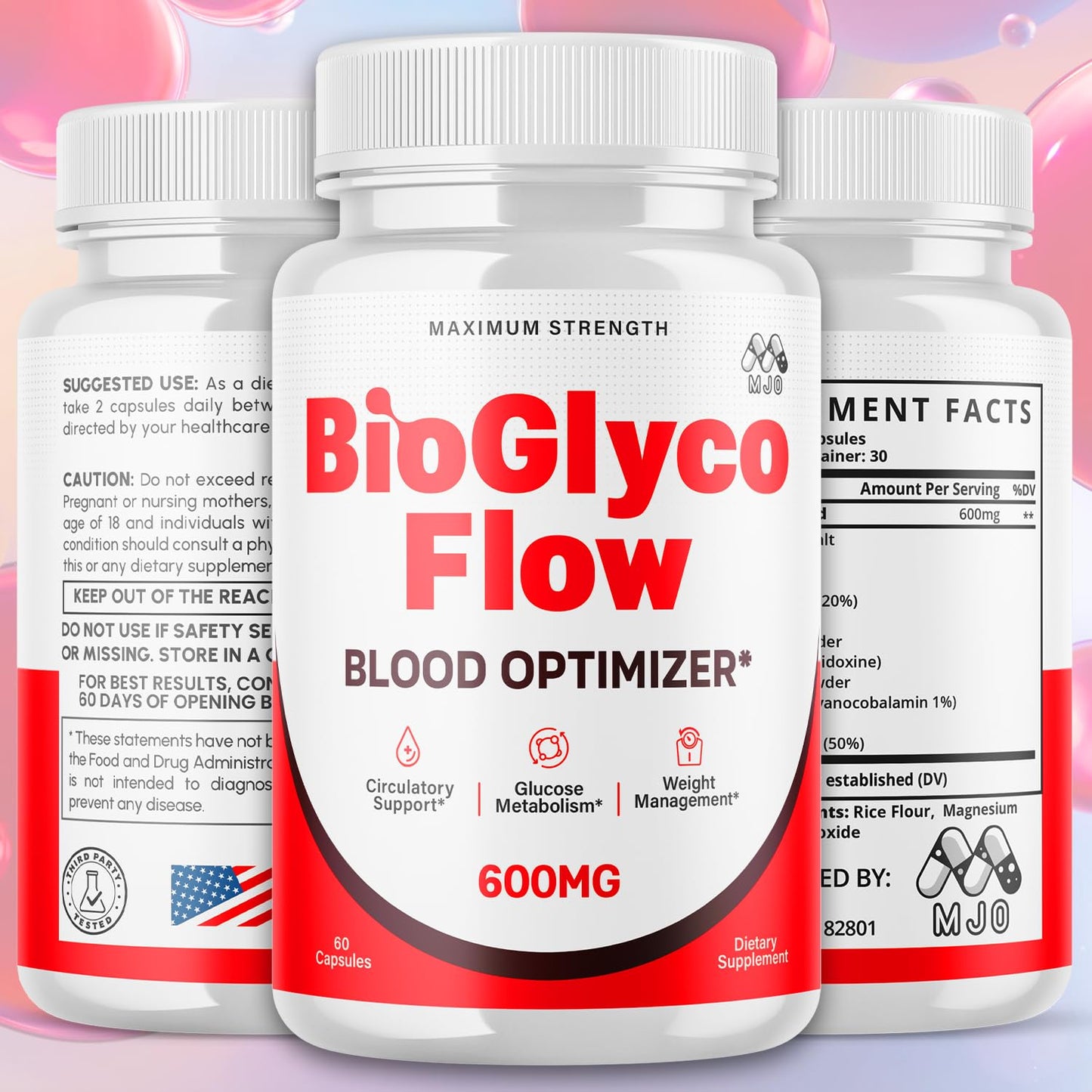 (3 Pack) BioGlyco Flow Blood Optimizer Capsules, Official BioGlyco Flow Pills with All Natural Ingredients, Advanced Health and Wellness Supplement with Maximum Strength Multivitamins (180 Capsules) - dailyvitalstore