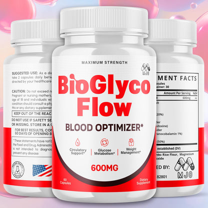 (3 Pack) BioGlyco Flow Blood Optimizer Capsules, Official BioGlyco Flow Pills with All Natural Ingredients, Advanced Health and Wellness Supplement with Maximum Strength Multivitamins (180 Capsules) - dailyvitalstore