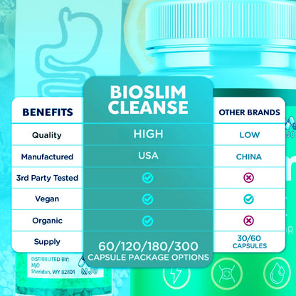 (3 Pack) Bioslim Cleanse Capsules, Official Bioslim Cleanse Supplement Pills with All Natural Ingredients, Advanced Active Health Lifestyle Formula with Premium Vitamins for Women & Men (180 Capsules) - dailyvitalstore