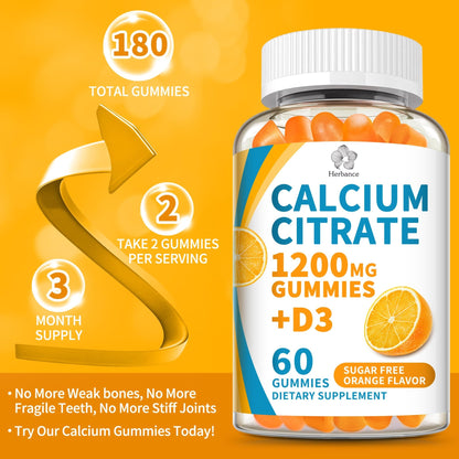 (3 Pack) Calcium Citrate 1200 mg Gummies with Vitamin D3, High Absorption Calcium Supplements for Women & Men, Sugar Free, Non-GMO, Gluten Free, - dailyvitalstore