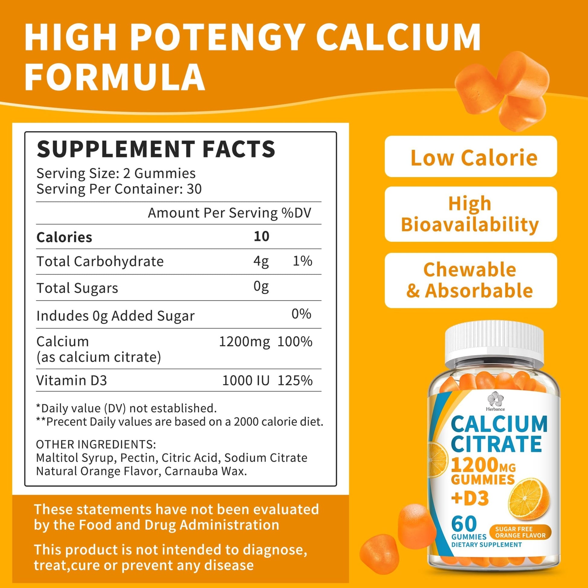 (3 Pack) Calcium Citrate 1200 mg Gummies with Vitamin D3, High Absorption Calcium Supplements for Women & Men, Sugar Free, Non-GMO, Gluten Free, - dailyvitalstore