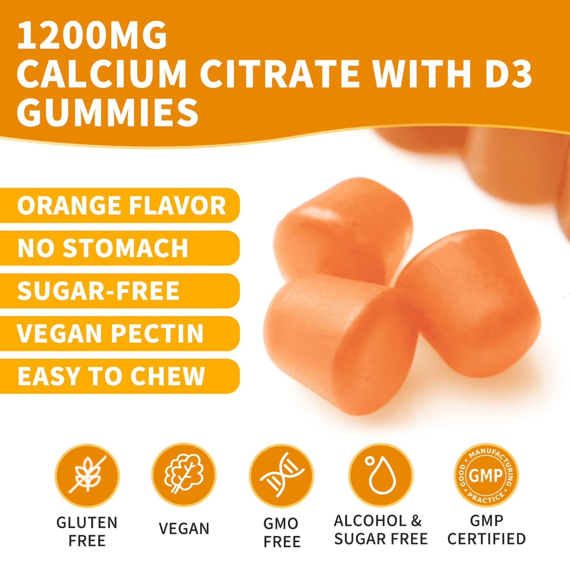 (3 Pack) Calcium Citrate 1200 mg Gummies with Vitamin D3, High Absorption Calcium Supplements for Women & Men, Sugar Free, Non-GMO, Gluten Free, - dailyvitalstore