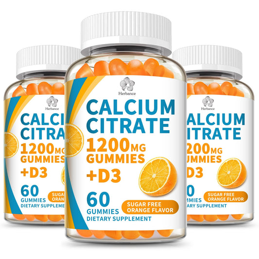 (3 Pack) Calcium Citrate 1200 mg Gummies with Vitamin D3, High Absorption Calcium Supplements for Women & Men, Sugar Free, Non-GMO, Gluten Free, - dailyvitalstore