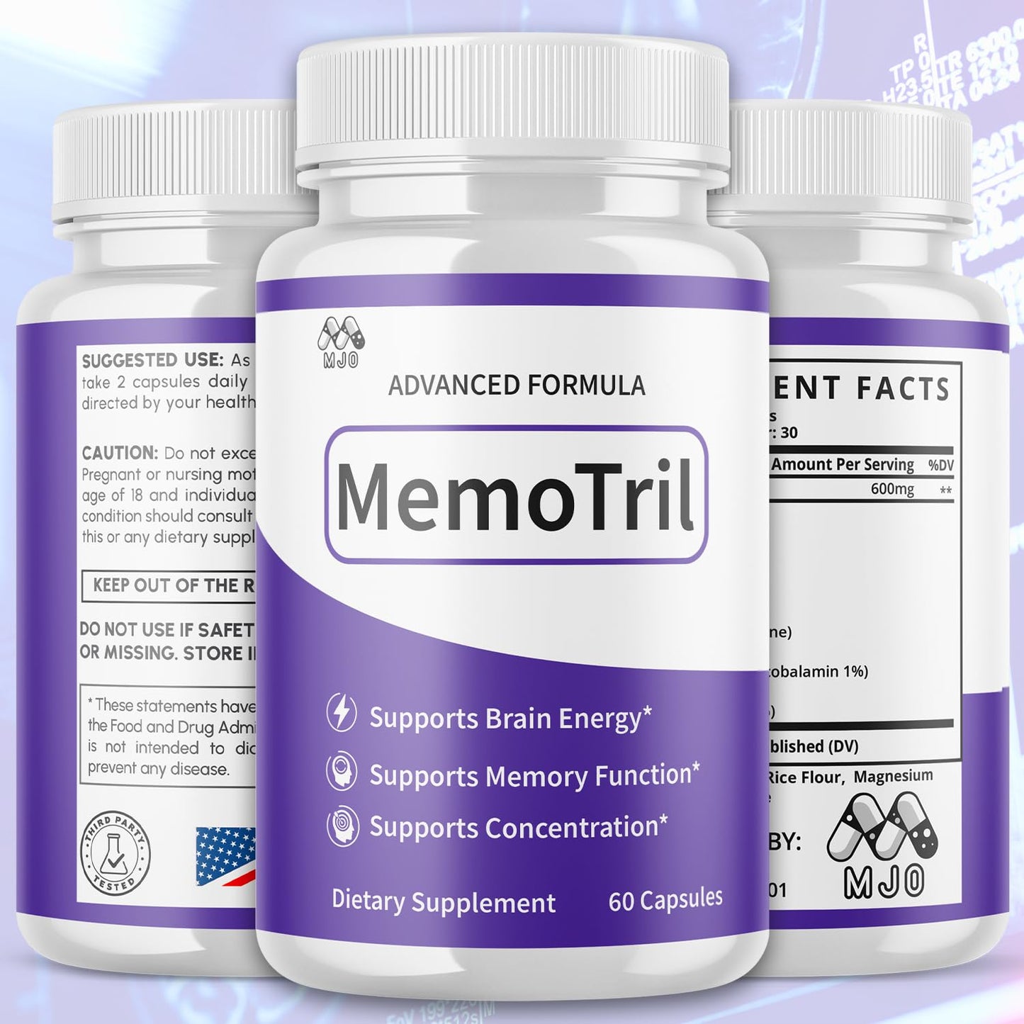 (3 Pack) Memotril Capsules, Official Memo Tril Supplement Pills with All Natural Ingredients, Advanced Memotril for Brain Health & Wellness Support with Premium Vitamins for Women & Men (180 Capsules) - dailyvitalstore