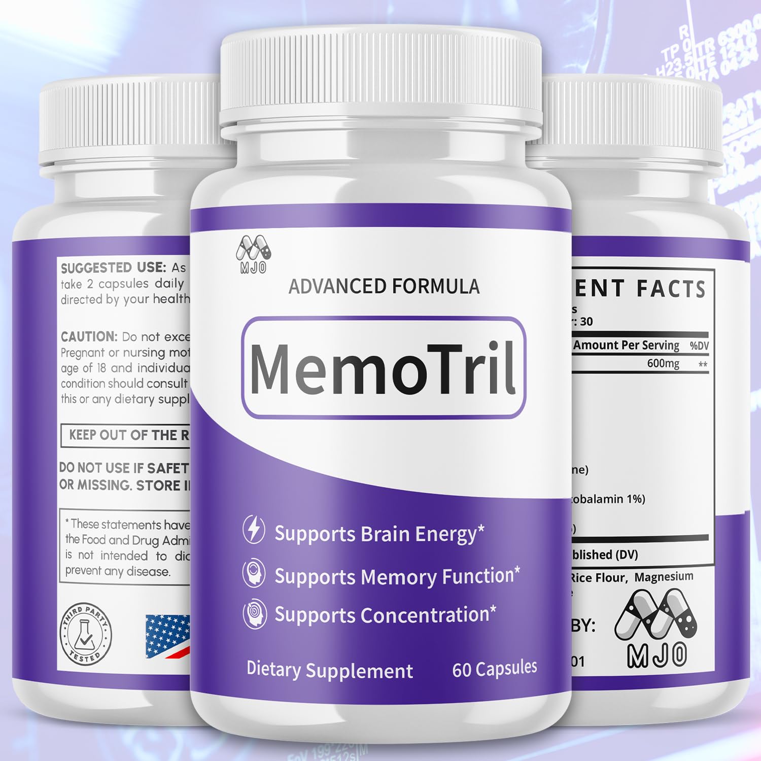 (3 Pack) Memotril Capsules, Official Memo Tril Supplement Pills with All Natural Ingredients, Advanced Memotril for Brain Health & Wellness Support with Premium Vitamins for Women & Men (180 Capsules) - dailyvitalstore