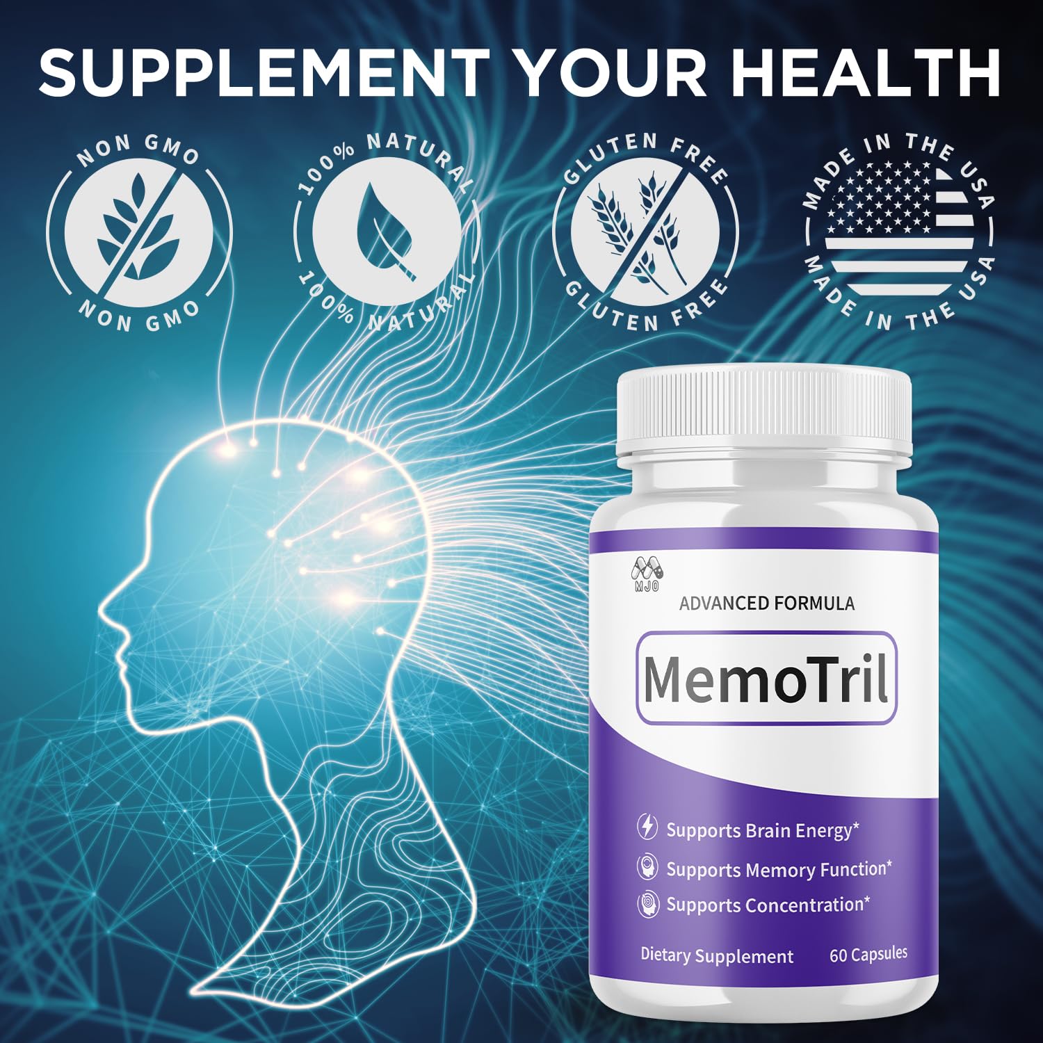 (3 Pack) Memotril Capsules, Official Memo Tril Supplement Pills with All Natural Ingredients, Advanced Memotril for Brain Health & Wellness Support with Premium Vitamins for Women & Men (180 Capsules) - dailyvitalstore