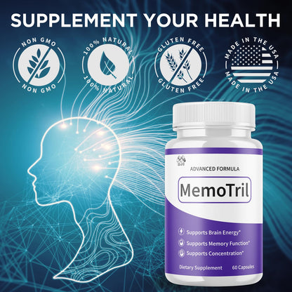 (3 Pack) Memotril Capsules, Official Memo Tril Supplement Pills with All Natural Ingredients, Advanced Memotril for Brain Health & Wellness Support with Premium Vitamins for Women & Men (180 Capsules) - dailyvitalstore