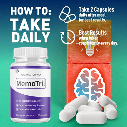 (3 Pack) Memotril Capsules, Official Memo Tril Supplement Pills with All Natural Ingredients, Advanced Memotril for Brain Health & Wellness Support with Premium Vitamins for Women & Men (180 Capsules) - dailyvitalstore