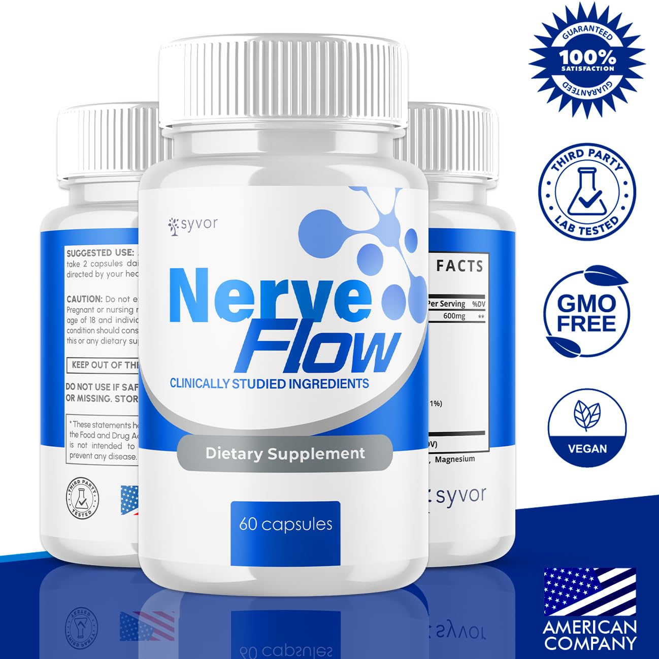 (3 Pack) Nerve Flow Capsules, Official Nerve Flow Pills Made with All Natural Ingredients, Maximum Strength NerveFlow Sciatic Support Supplement with Advanced Vitamins for Women & Men (180 Capsules) - dailyvitalstore