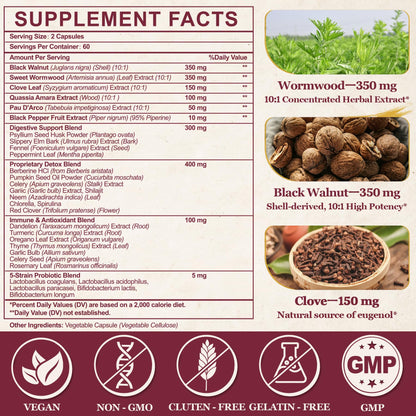 30-in-1 Liposomal Wormwood Black Walnut Clove Cleanse for Humans Capsules – Gut Cleanse & Digestive Support with Clove, Pumpkin Seed Oil, Garlic, Quassia Amara - dailyvitalstore