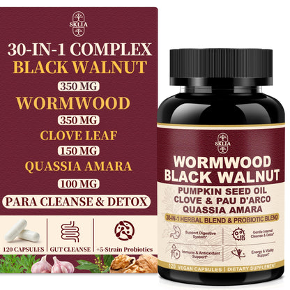 30-in-1 Liposomal Wormwood Black Walnut Clove Cleanse for Humans Capsules – Gut Cleanse & Digestive Support with Clove, Pumpkin Seed Oil, Garlic, Quassia Amara - dailyvitalstore