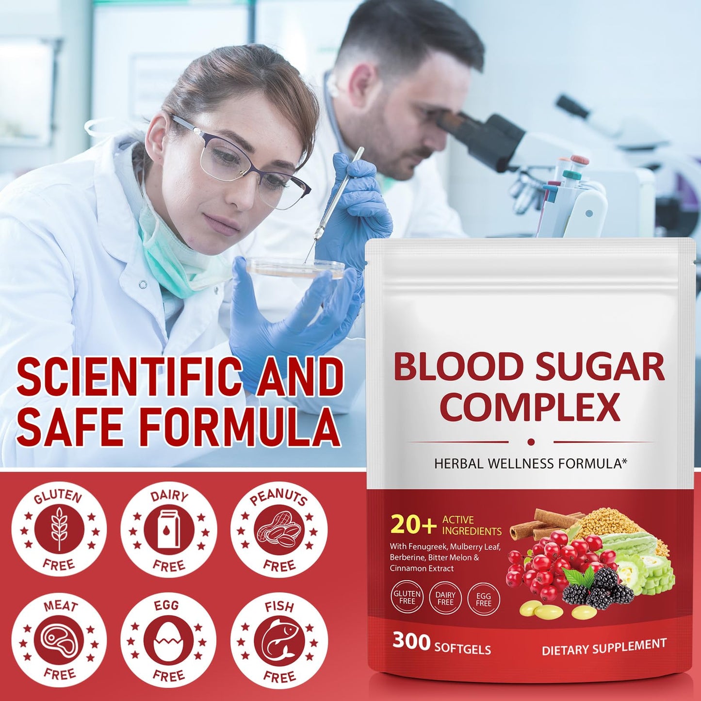 300 Softgels Blood Sugar Complex Supplement | 20+ Active Herbs-Berberine, Cinnamon, Bitter Melon, Mulberry Leaf, Fenugreek, Vitamins for Energy Level - dailyvitalstore