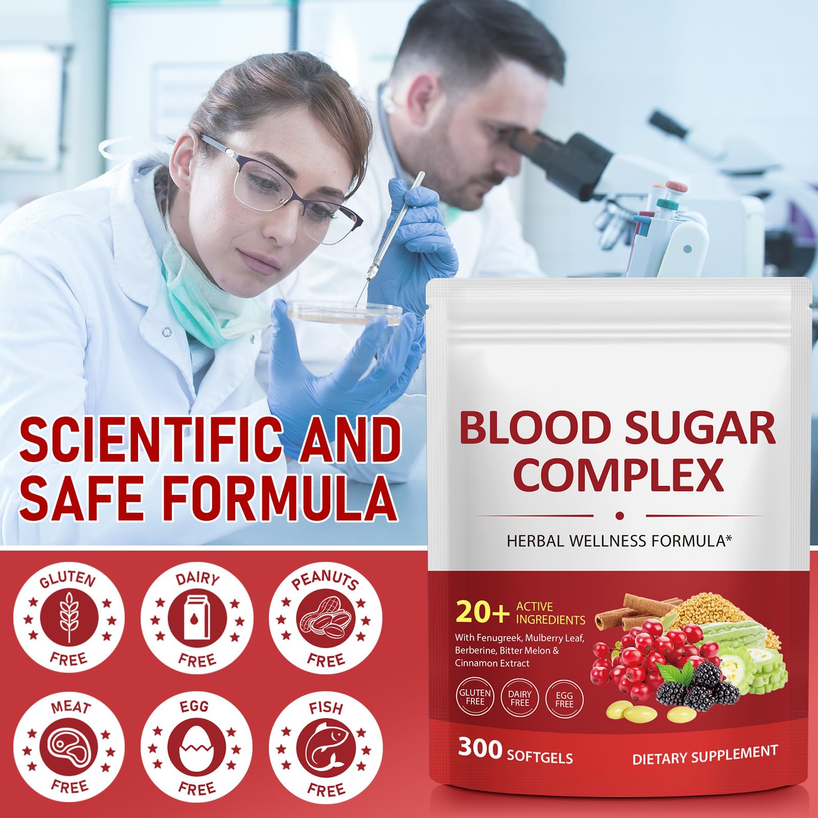 300 Softgels Blood Sugar Complex Supplement | 20+ Active Herbs-Berberine, Cinnamon, Bitter Melon, Mulberry Leaf, Fenugreek, Vitamins for Energy Level - dailyvitalstore
