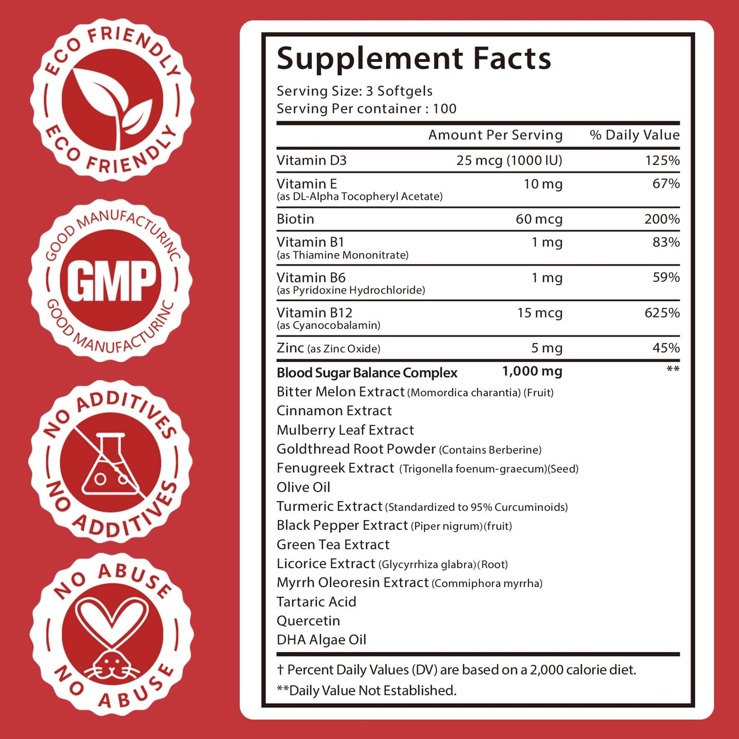 300 Softgels Blood Sugar Complex Supplement | 20+ Active Herbs-Berberine, Cinnamon, Bitter Melon, Mulberry Leaf, Fenugreek, Vitamins for Energy Level - dailyvitalstore