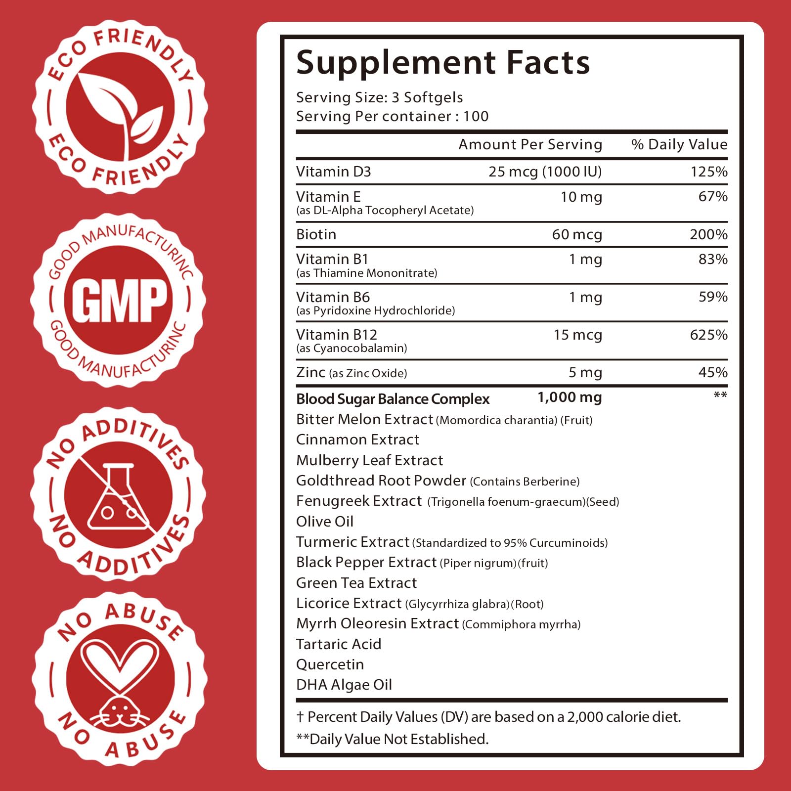 300 Softgels Blood Sugar Complex Supplement | 20+ Active Herbs-Berberine, Cinnamon, Bitter Melon, Mulberry Leaf, Fenugreek, Vitamins for Energy Level - dailyvitalstore