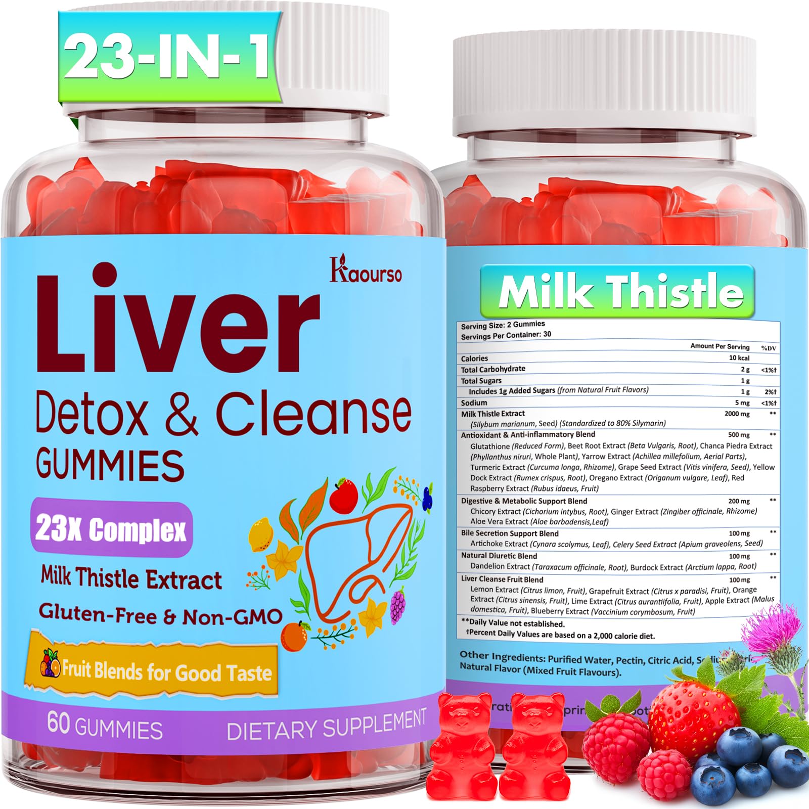 3000mg Liver Detox Repair & Cleanse Gummies | Milk Thistle 2000mg with Turmeric Dandelion Root & Artichoke for Liver Detox, Liver Support & Renew, Antioxidant, - dailyvitalstore