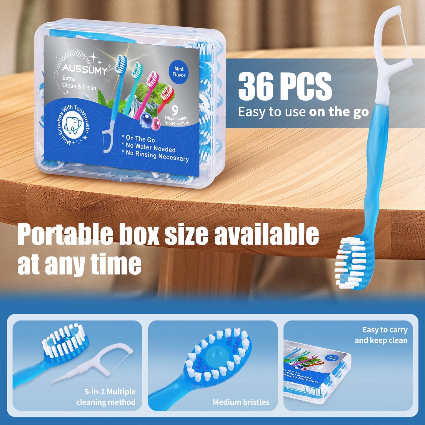 36 Pack Mini Disposable Toothbrushes – 5-in-1 Prepasted Travel Toothbrush with Toothpaste Floss & Pick for Hotel Camping Flight Car Guest Use - dailyvitalstore
