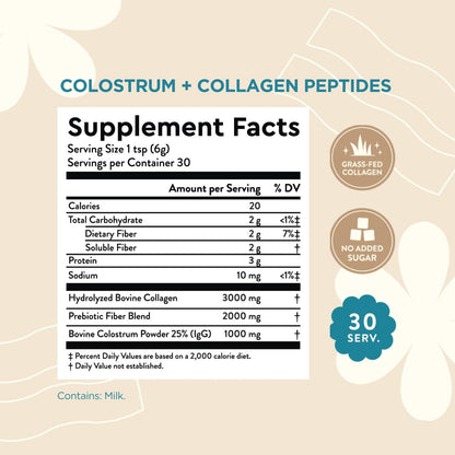 360 Nutrition Blends with Benefits Bovine Colostrum + Collagen Peptides Powder for Gut Health, Hair & Skin Beauty, Immune Support | Grass-Fed, No Added Sugar, Unflavored 6 oz - dailyvitalstore