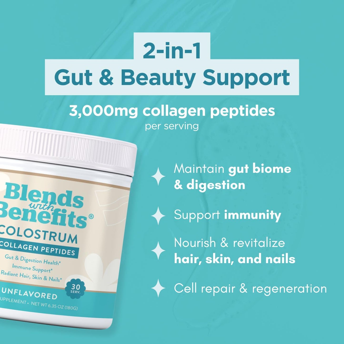 360 Nutrition Blends with Benefits Bovine Colostrum + Collagen Peptides Powder for Gut Health, Hair & Skin Beauty, Immune Support | Grass-Fed, No Added Sugar, Unflavored 6 oz - dailyvitalstore