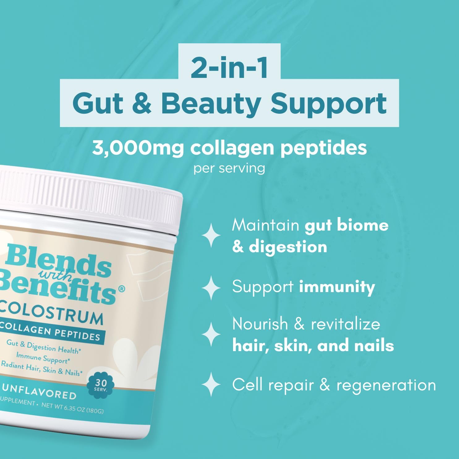360 Nutrition Blends with Benefits Bovine Colostrum + Collagen Peptides Powder for Gut Health, Hair & Skin Beauty, Immune Support | Grass-Fed, No Added Sugar, Unflavored 6 oz - dailyvitalstore