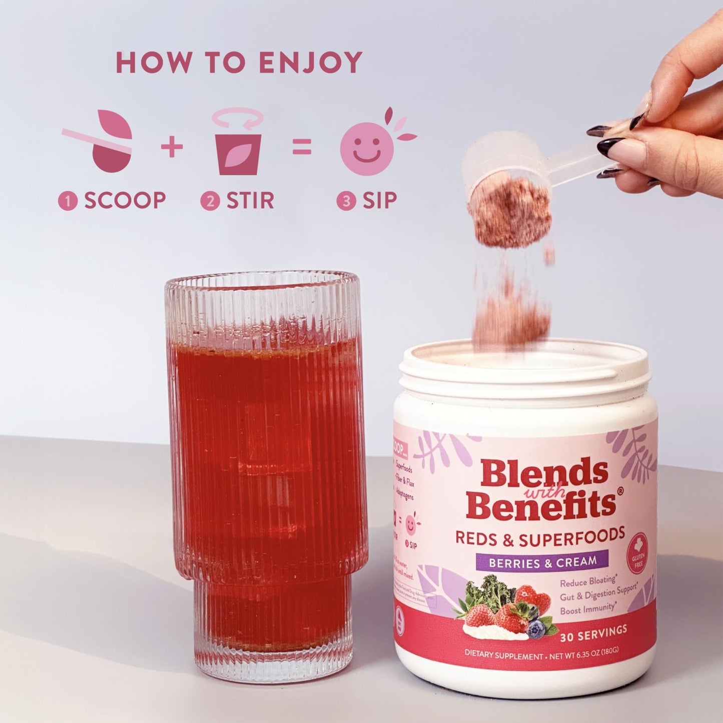 360 Nutrition Blends with Benefits Reds & Superfoods for Natural Antioxidants and Polyphenols, with Fruits & Veggies, Probiotics Digestion, Daily Energy - Berries & Cream - 30 Servings - dailyvitalstore