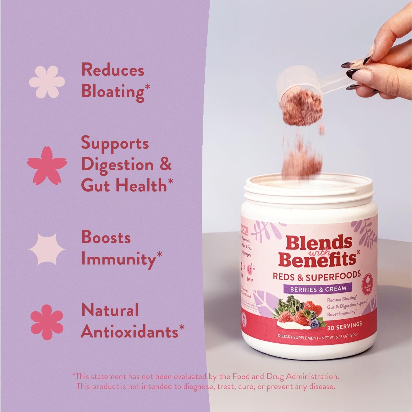 360 Nutrition Blends with Benefits Reds & Superfoods for Natural Antioxidants and Polyphenols, with Fruits & Veggies, Probiotics Digestion, Daily Energy - Berries & Cream - 30 Servings - dailyvitalstore