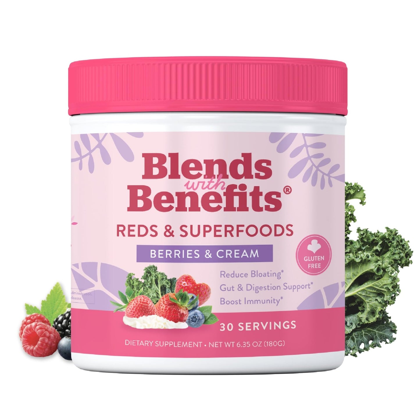 360 Nutrition Blends with Benefits Reds & Superfoods for Natural Antioxidants and Polyphenols, with Fruits & Veggies, Probiotics Digestion, Daily Energy - Berries & Cream - 30 Servings - dailyvitalstore
