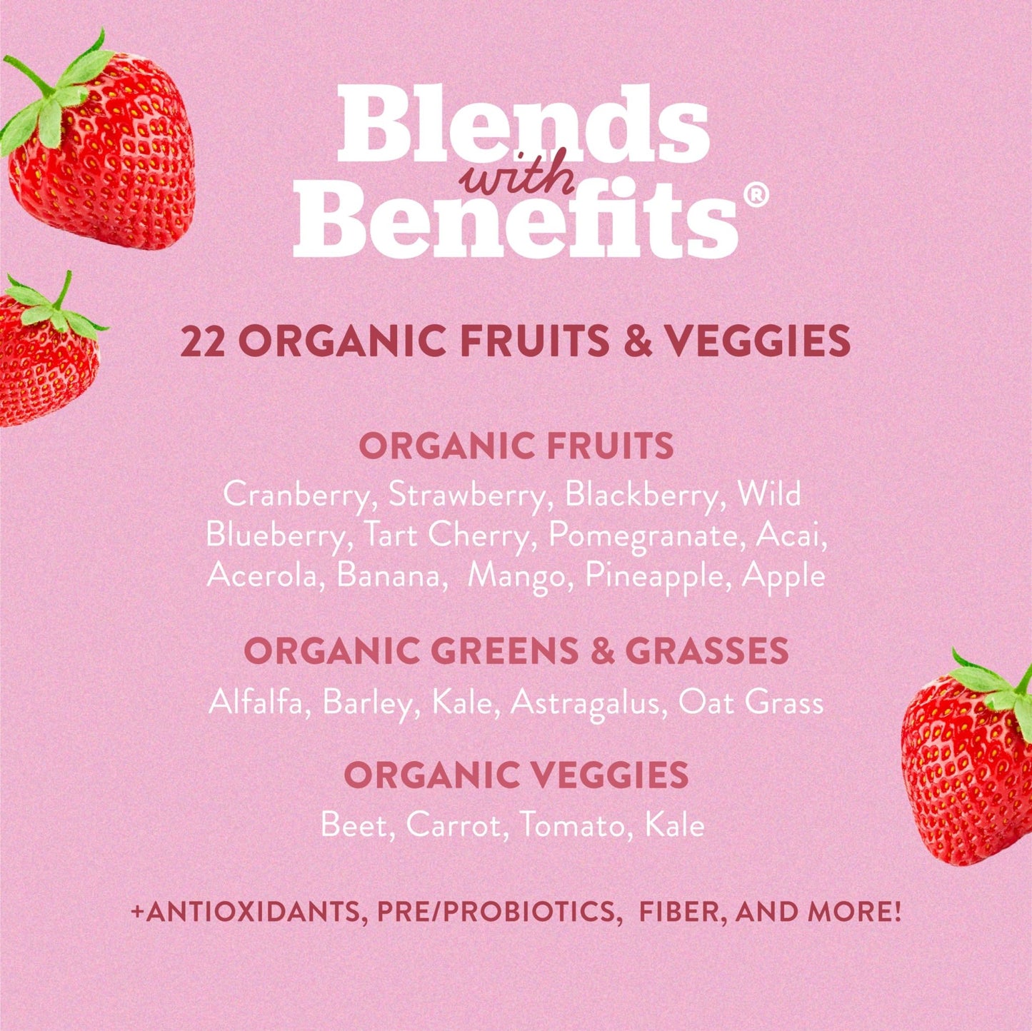 360 Nutrition Blends with Benefits Reds & Superfoods for Natural Antioxidants and Polyphenols, with Fruits & Veggies, Probiotics Digestion, Daily Energy - Berries & Cream - 30 Servings - dailyvitalstore